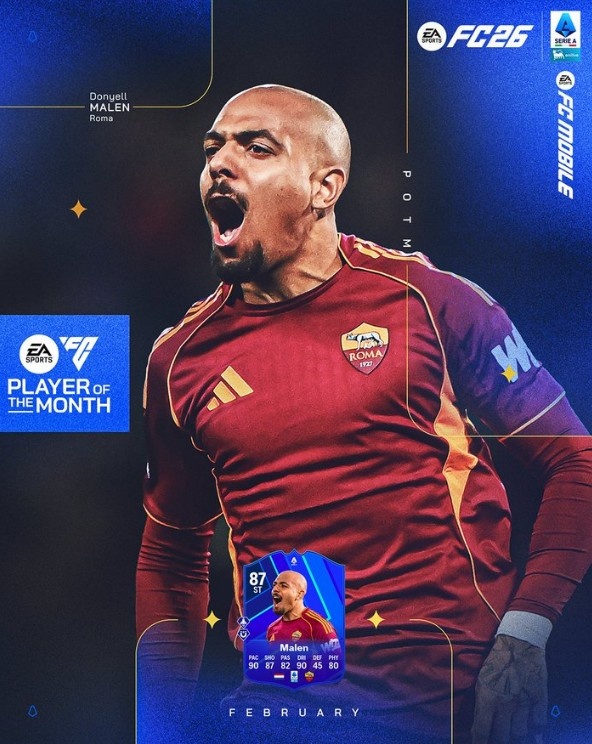 金年会首页-4场4球，意甲官方：罗马前锋马伦当选联赛2月最佳球员